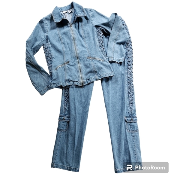 Vintage 80s 90s Together Braided Denim Jacket and Jeans set - Picture 1 of 16